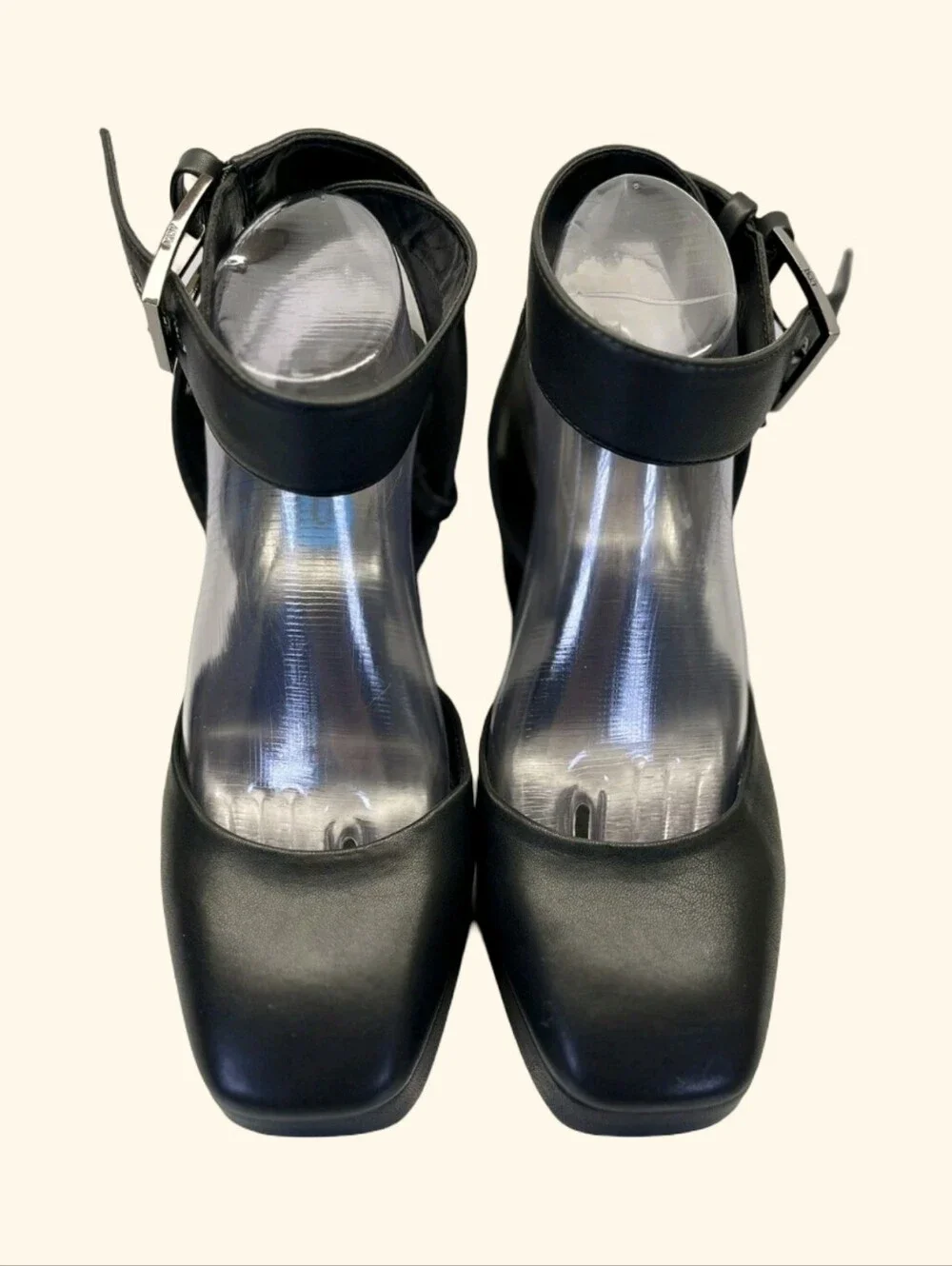 DKNY Black Leather Ankle Strap Platform‎ Block Heel Pumps Dress Shoes Size 8 New
